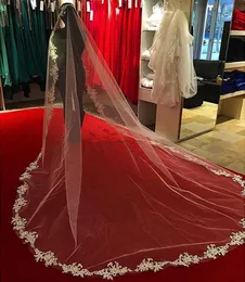 새로운 hight 품질 로맨틱 성당 길이 화이트 아이보리 레이스 applique 베일 신부 머리 조각 웨딩 드레스