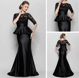 Elegancka Mama Długa Koronka Połowa Rękaw Matka Formalna Nosić Syrenka Klejnot Neckline Sweep Party Dresses Dla Kobiet Plus Size Dresses