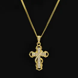 18K Gold Plated Mini Cross Iced Out Cz Crystal Pendant Necklace with 3mm 24" Cuba/Rope Chain Necklace Hip Hop Jewelry for Men Women