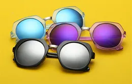 Ny 10 st / lot kvinnor över storlek solglasögon rund färgstark reflekterande beläggning solglasögon glasögon 11 färger gratis frakt
