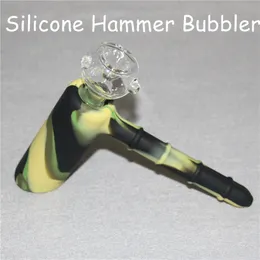 hot sell hand pipes hammer 6 holes on pipes silicone percolator bubbler water pipe glass smoking tobacco bong bongs heady beaker oil rigs