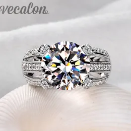 Vecalon 2016 Female Solitaire ring 6ct Topaz Simulated diamond Cz 925 Sterling Silver Engagement wedding Band ring for women