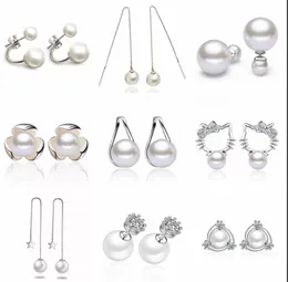 Cheap 925 sterling silver pearl dangle earrings jewelry for women High quality big pearl charm rhinestone pearl ball earrings jewelry