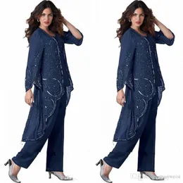 Jupsuits oeder van de bruid jurk Bruiloft gast Elegant Ronde hals Tot de grond Over de knie Chiffon ouwloos et Kristallen broche 2023 2026 - $131.99