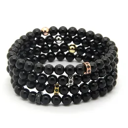 Großhandel 10 teile/los Hochwertige Schmuck 6mm A Grade Schwarz Onyx mit Micro Inlay Schwarz Zirkone Spacer Cz Glück Armbänder