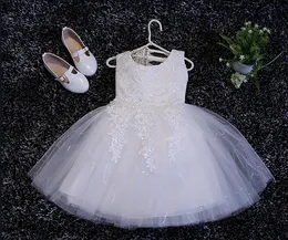 Glizt baby flicka kläder bröllop pageant vit första helig spets broderi blomma kommunion klänning sequin barn brudtärna klänning