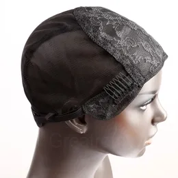 Greatemy Professional Wig Caps för att göra peruk med kammar och justerbara band Swiss Lace Black Mellanstorlek
