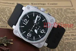 New Mens  Automatic Movement Mechanical Stainless Steel Watch Aviation Men Dive Black Rubber Silver Black Watches Wristwatches