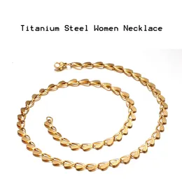 Women Fashion Jewelry Titanium Steel High Polished Heart Collar Joyas Chains Necklace Gold 49.5cm*0.6cm