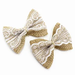 Natural Jute Burlap Hessian Bowknot Bows Hat Accessories Craft Rustic Wedding Decoration Supplier Craft Decor Hot