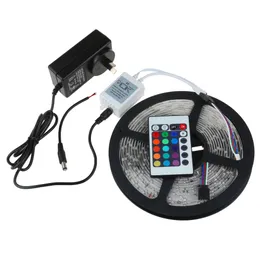 RGB LED Ribbon Strip Light 3528 SMD 60LED/M Flexible Non Waterproof DC 12V + 24 key IR Remote connector + Power Supply adapter stwich By DHL