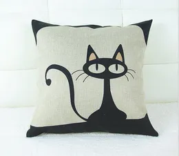 1 x Vintage Cushion Case Cat Kitty Composite Linen Throw Pillow Cover 42x42cm