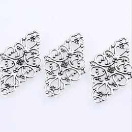 100PCs Antique Silver Hollow Filigree Flower Connectors Charms For Jewelry Making Finding 41x24mm