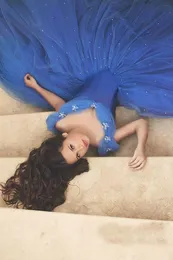 Off-Shoulder Tulle Ball Gown Appliqued Evening Dress, Tiered Skirt,  Custom Formal Party Dresses