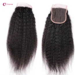 Peruwiańskie nieprzetworzone top koronki zamknięcia włosy 4x4 Brazylijski Remy Human Włosy Kinky Proste Kawałki Zamknięte 1B Darmowa część 130% Afro Yaki Hair