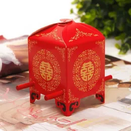 赤いブライダルセダンチェアの好意ボックスキャンディボックス結婚式の好みの恩恵を受けた箱の中国スタイル6 * 6 * 9cm DHL送料無料