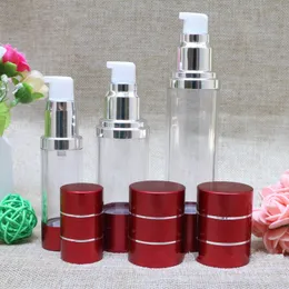 15ml 30ml 50ml wina czerwone butelki do ponownego napełniania ze srebrną linią przenośną butelką dozownika powietrza bez powietrza do podróży LotionF20171965