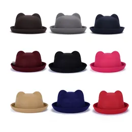 Autumn Winter Women Children Top Hats Faux Wool Ladies Bucket Hats Boys Girls Child Kids Cute Cat Ears Dome Cap GH-35