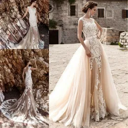 Vestido de noiva vestidos de noiva champanhe vintage sexy saia de renda 2018 vestido de casamento destacável trem tachável tachável