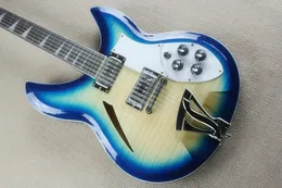 Custom Flame Maple Top 12 Strings 330 Blue White Semi Hollow Guitar Electric Guitar 360 12, Trójkąt Mop Fingboard Inlay 3 Pickups