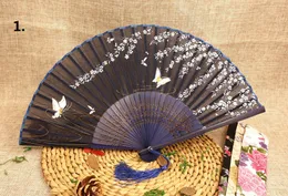 100pcs Vintage Chinese Japanese Silk Butterflies Flower Sakura Folding Bamboo Hand Fan Wedding Bridal Favors Party Prom Gift ZA0952