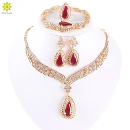 Women Fashion African Beads Necklace Earrings Set Water Drop Gold Plated Jewellery Set For Bridesmaid Dubai Jewelry Sets