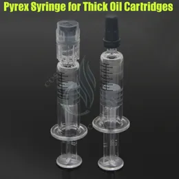 1ML Luer Lock Pyrex-spruta Glasspetshuvudinjektor för tjocka Co2-oljepatroner Tank Clear Color BUD touch e cigg cigaretter atomizers DHL