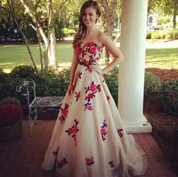 Prom Eye-catching Dresses Flowers Sexy Strapless A Line Sleeveless Floor Length Evening Formal Long Party Gowns