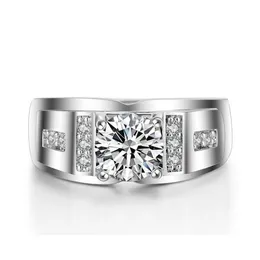 925 Silver Round Simulated Diamond CZ Side Stone Wedding Ring for Men