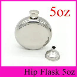 5oz Round Hip Flask With Free Funnel 5 Ounce Stainless Steel Hip Flasks Outdoor Portable Flagon 5 oz Whisky Liquor Stoup Support Logo Customized