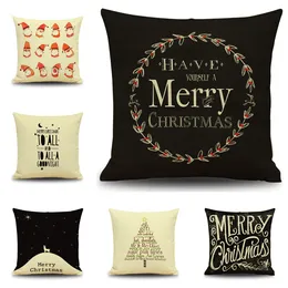 Merry Christmas Pillow Case 45*45CM Linen Q Style Santa Claus Pillow Cases Christmas Gift Throw Pillow Cases