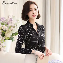 Wholesale-Soperwillton 2016 New Summer Women Chiffon Blouse Shirts Female Plus Size Long Sleeve Blouses Blusa Casual shirt Tops #C581