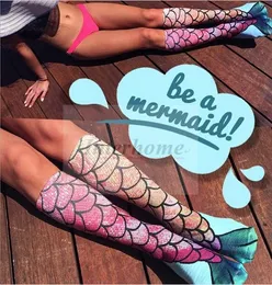 Mermaid 3D Socks Mermaid Tail Beach Socks Mermaid Stockings Fashion Knee High Socks Cosplay Fish Scales Sock Long Boot Hosiery B457 50