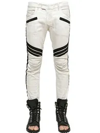 2016 white biker jeans street pants Mens Biker pant Slim Fit skinny Pant Joggers Motorcycle elastic pants
