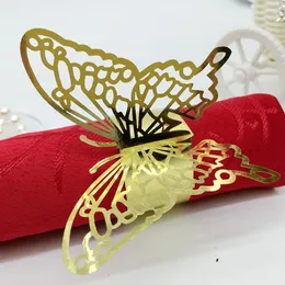 F8 240pcs Laser Cut Hollow Butterfly Papper Kort Servett Ring Serviette Buckle Holder Hotell Bröllopsfest Favorit Dekoration