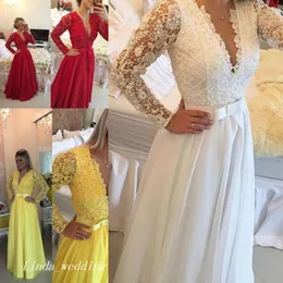 2019 Long Sleeves Evening Dress White Blue Chiffon Lace Prom Dress Formal Event Gown Plus Size robe de soire vestido de festa longo