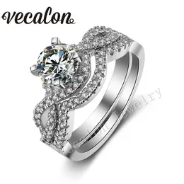 Vecalon Classic Corss Nişan Düğün Band Ring Seti Kadınlar İçin Simüle Elmas CZ 10KT Beyaz Altın Dolu Kadın Parti Yüzüğü