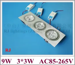 Grille LED Downlight Down Light Ceiling Lamp Light Indoor Embedded Installera 9W (3 * 3W) Hög Power LED Pead AC85-265V Aluminium CE