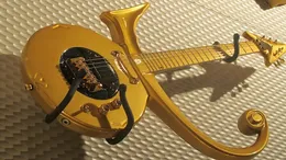 1993 Sällsynt gitarr Prince Guld Kärlek Symbol Elgitarr Floyd Rose Tremolo Bridge Guld Hårdvara Seymour Duncan Pickuper Svart Pickguard