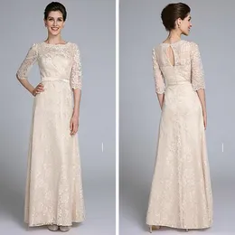 Lace Sheath Champagne Kolonn Golvlängd Halv ärm med sash Mor av bruden Klänningar Lace Moders klänningar