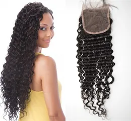 Fechamento de renda de cabelo humano não processado Peru Deep Wave Deep Deep Curly Free Part Top Fechamento de 4x4 polegadas G-leasy