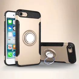 360 Rotate Ringhållare Skyddsväska till iPhone 8 7 Plus TPU Silicone + PC Car Phone Väska till iPhone 6 5 Backskydd