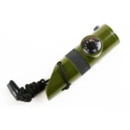 Partihandel camping livräddande militär standard arméfläkt multifunktionell utomhustermometer med domarens visselpipa