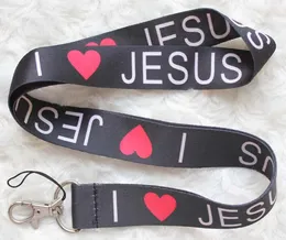 Cinghie del telefono cellulare Charms 20pcs I Love Jesus Anime Cartoon Mobile Lanyard Catena chiave Catena d'identità ID Hang Rope Sling Neck Pendant Regts Accessori