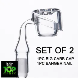 4MM thick Quartz Banger Nail with BIG SIZE BOWL + 4MM Carb Cap for dab oil rigs, glass bongs, water pipes. Set of 2