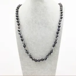 ST0291 Vintage Boho Jewelry Fashion Long Necklace 8mm Black Labradorite knotted necklace 38'' length Women Stone neckalces