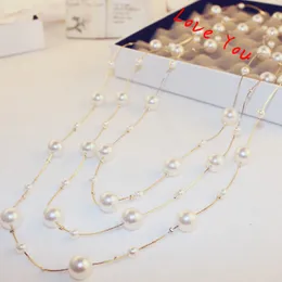 Mehrschichtige Perlenkette, koreanische Markendesigner, lange Halskette für Damen, Pullover-Schmuck