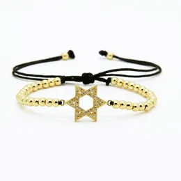 Wholesale 10pcs/lot High Quality 4mm Copper Beads With Micro Pave Clear Cz Star Of David Macrame Lucky Bracelet