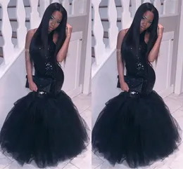 Sexy Cheap Black Long Mermaid Prom Dresses Sequins Sparkle Halter Backless Long Plus Size Formal Party Gowns Evening Dress Vestios