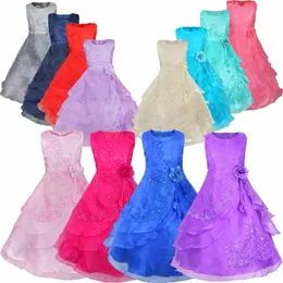 Petticoat Çiçek İşlemeli Parti Düğün Nedime Prenses Elbiseler ile Damla Nakliye Çiçek Kız Elbiseleri Resmi Çocuk Giysileri